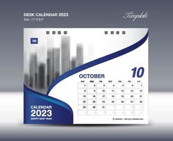 outubro de 2023 - vetor de modelo de calendário 2023, design de calendário de mesa 2023, modelo de calendário de parede, planejador, pôster, vetor de calendário profissional de design, organizador, impressão criativa de inspiração