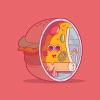 personagem de pizza dentro de uma ilustração vetorial de hambúrguer. comida, conceito de design engraçado. vetor