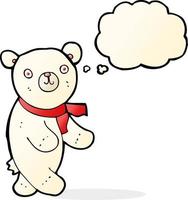 urso de pelúcia polar bonito dos desenhos animados com balão de pensamento vetor