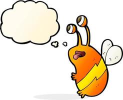 abelha engraçada dos desenhos animados com balão de pensamento vetor