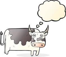 vaca de desenho animado com balão de pensamento vetor