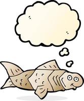peixe engraçado dos desenhos animados com balão de pensamento vetor