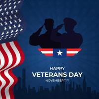 feliz dia dos veteranos 11 de novembro com uma ilustração de bandeira dos eua em fundo azul sunburst