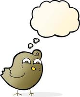 pássaro engraçado dos desenhos animados com balão de pensamento vetor