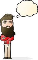 homem sério dos desenhos animados com barba com balão de pensamento vetor