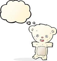 filhote de urso polar de pelúcia dos desenhos animados com balão de pensamento vetor