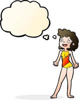 mulher de desenho animado em traje de banho com balão de pensamento vetor