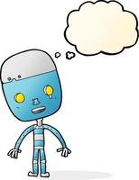 robô triste dos desenhos animados com balão de pensamento vetor
