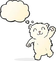 desenho animado acenando urso polar com balão de pensamento vetor