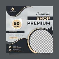 post de mídia social de venda de beleza de cosméticos e modelo de banner. design de vetor quadrado de luxo para promover cuidados com a pele, maquiagem, tratamento capilar, clínica de pele saudável, spa médico, algo natural, etc