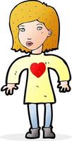mulher de desenho animado vestindo camisa de coração vetor