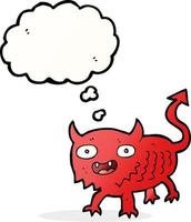 desenho animado pequeno demônio com balão de pensamento vetor