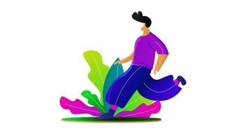 ilustração plana de pessoas correndo gradiente colorido de lazer, ilustração de desenho animado com folhas vetor