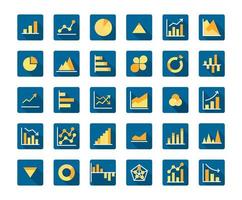 conjunto de ícones de sombra longa plana de gráfico de negócios vetor