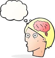 cabeça de desenho animado com símbolo do cérebro com balão de pensamento vetor