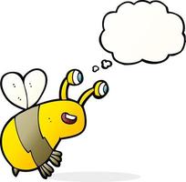 abelha feliz dos desenhos animados com balão de pensamento vetor