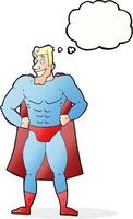 super-herói dos desenhos animados com balão de pensamento vetor