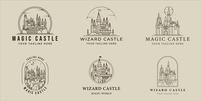 conjunto de castelo arquitetura logotipo vetor linha simples ilustração modelo ícone design gráfico. coleção de pacotes de vários edifícios de sinal mágico ou símbolo para camiseta de vestuário impresso