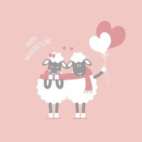 ovelhas de casal bonito e adorável desenhados à mão, feliz dia dos namorados, conceito de amor, ilustração vetorial plana design de figurino de personagem de desenho animado vetor
