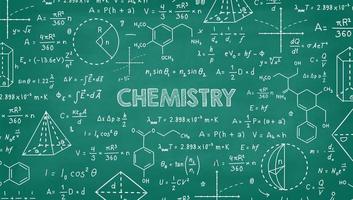 fórmulas científicas e químicas e ilustração de álgebra na lousa verde vetor