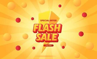 A iluminação 3D para venda em flash oferece promoção de desconto com decoração de círculo e fundo de explosão amarela vetor