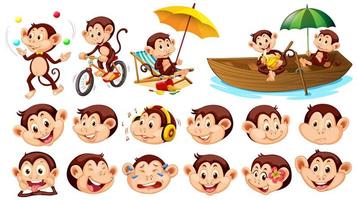conjunto de macacos com diferentes expressões faciais isoladas vetor
