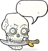 crânio de pirata dos desenhos animados com faca nos dentes com balão vetor