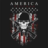 design de bandeira e crânio veterano de América do estilo grunge vetor