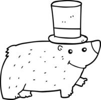 urso de desenho animado usando cartola vetor
