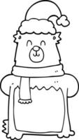 urso de desenho animado com chapéu de natal vetor