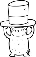 urso de desenho animado com chapéu gigante vetor