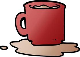doodle de desenho animado de caneca de chá derramada vetor