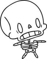 desenho de linha kawaii esqueleto morto bonito vetor
