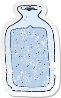 adesivo retrô angustiado de uma garrafa de água quente de desenho animado vetor