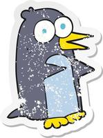 adesivo retrô angustiado de um pinguim de desenho animado vetor