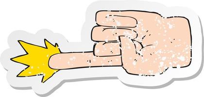 adesivo retrô angustiado de um desenho animado apontando a mão vetor