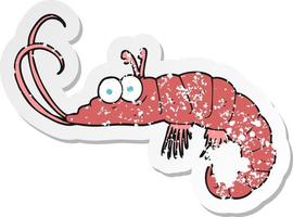 adesivo retrô angustiado de um camarão de desenho animado vetor
