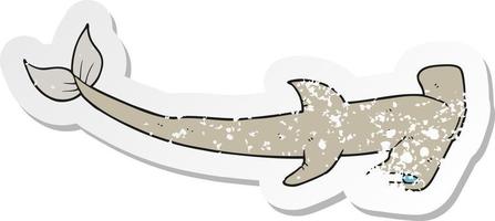 adesivo retrô angustiado de um tubarão-martelo de desenho animado vetor