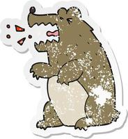 adesivo retrô angustiado de um urso de desenho animado vetor