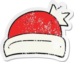 adesivo retrô angustiado de um chapéu de natal de desenho animado vetor