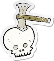 adesivo retrô angustiado de um machado de desenho animado no crânio vetor