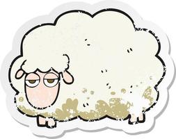 adesivo retrô angustiado de uma ovelha de inverno enlameada de desenho animado vetor