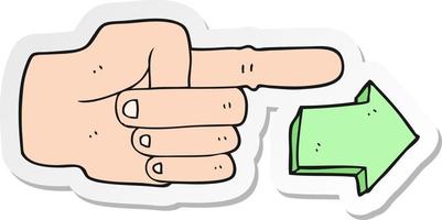 adesivo de um desenho animado apontando a mão com seta vetor
