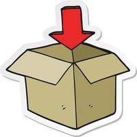 adesivo de uma caixa de desenho animado com símbolo de armazenamento de download de seta vetor