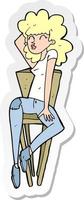 adesivo de uma mulher de desenho animado posando na cadeira vetor