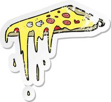 adesivo retrô angustiado de uma pizza de desenho animado vetor