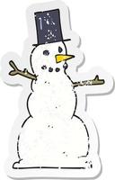 adesivo retrô angustiado de um boneco de neve de desenho animado vetor