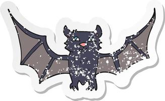 adesivo retrô angustiado de um morcego de halloween de desenho animado vetor