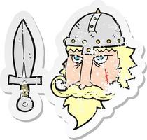 adesivo retrô angustiado de um guerreiro viking de desenho animado vetor