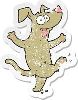 adesivo retrô angustiado de um cachorro dançando de desenho animado vetor